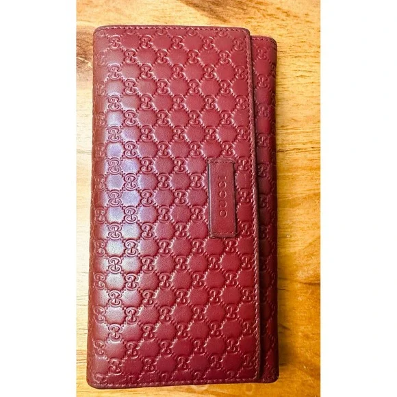 Auth Gucci Wallet Micro Guccissima Continental Flap Leather Wallet 449396 Red - Picture 3 of 16